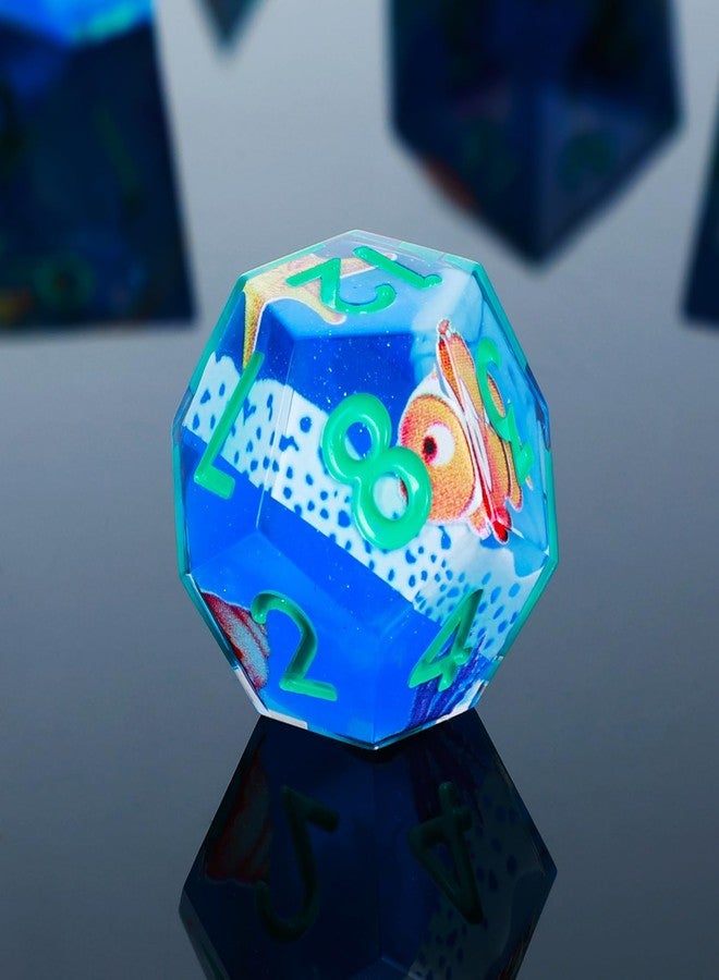 UBEUCK DND Dice Set 7-Pcs Sharp Edge Blue Marine Life Style Resin Dice Polyhedron Resin Sharp Edge dice Role-Playing Game RPG MTG Board Game (Marine Life - Green) - Image 3